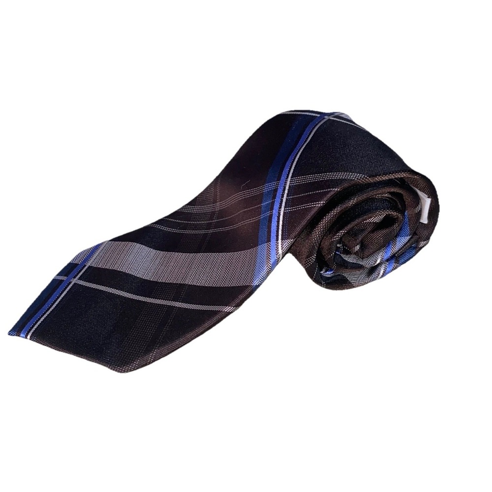 Michael Kors Men's Silk NeckTie Brown & Blue Plaid Tie 58"x3"